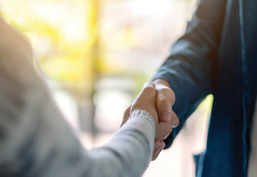 Two business professionals shaking hands